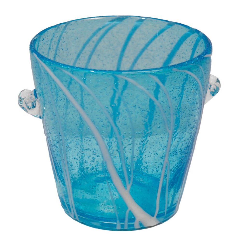 Murano Blue White Hand Blown Mid Century Disaronno Venini Small Ice Bucket